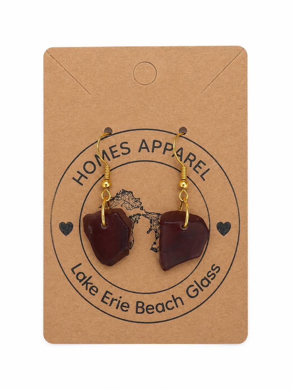 Handmade Dark Purple Sea Glass Drop Earrings with Gold Hooks